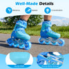 Kids' adjustable blue inline skates with light-up wheels, sturdy shell, and strong metal bracket for balance and.