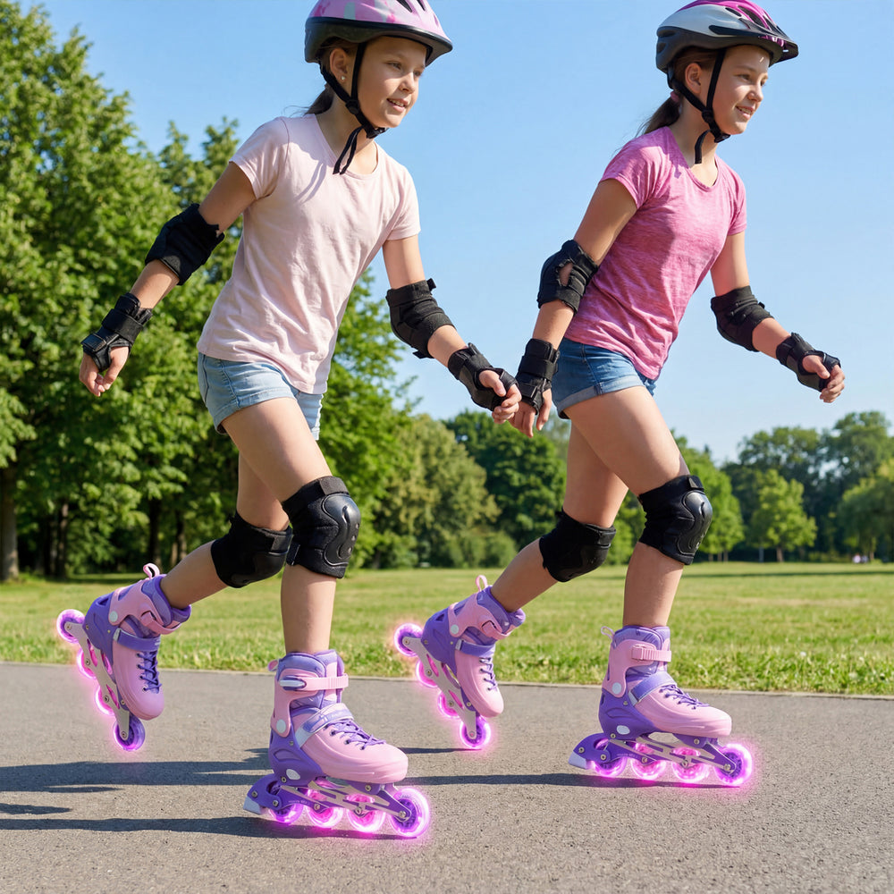 4-Size Adjustable Light-Up Kids Inline Skates for Kids Ages 9-14-Purple - Gallery View 1 of 10