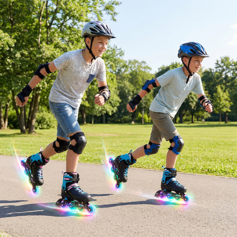 4-Size Adjustable Light-Up Kids Inline Skates for Kids Ages 9-14-Black - Gallery View 1 of 10