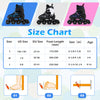 Size chart for adjustable blue roller skates with light-up wheels, suitable for youth ages 5-7, showing foot length.