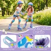 Adjustable kids roller skates in purple with colorful graffiti, light-up wheels, and safety protection features.