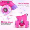 Light-up wheels of pink adjustable kids roller skates provide smooth rolling and shock absorption for indoor and.