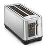 Stainless steel toaster with 6 browning levels and 4 bread types for customized toasting and easy maintenance.