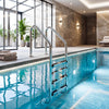 4-step stainless steel pool ladder with anti-skid steps and curved handrails, perfect for in-ground swimming pools.