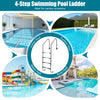 4-step stainless steel swimming pool ladder with anti-skid steps and curved handrails, perfect for indoor and outdoor pools.