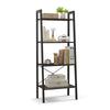 4-tier bookshelf with metal frame in oak finish, featuring adjustable foot pads and ample storage for diverse items.