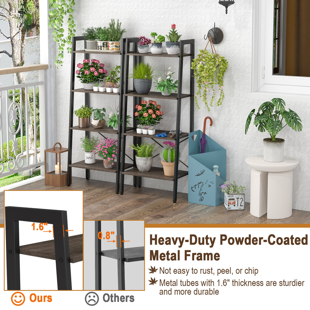 4-tier bookshelf with a heavy-duty powder-coated metal frame in oak, ideal for storage and display in any home.