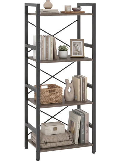 Costway 4-Tier Narrow Freestanding Bookshelf Display Shelf Metal Frame 12985723 New