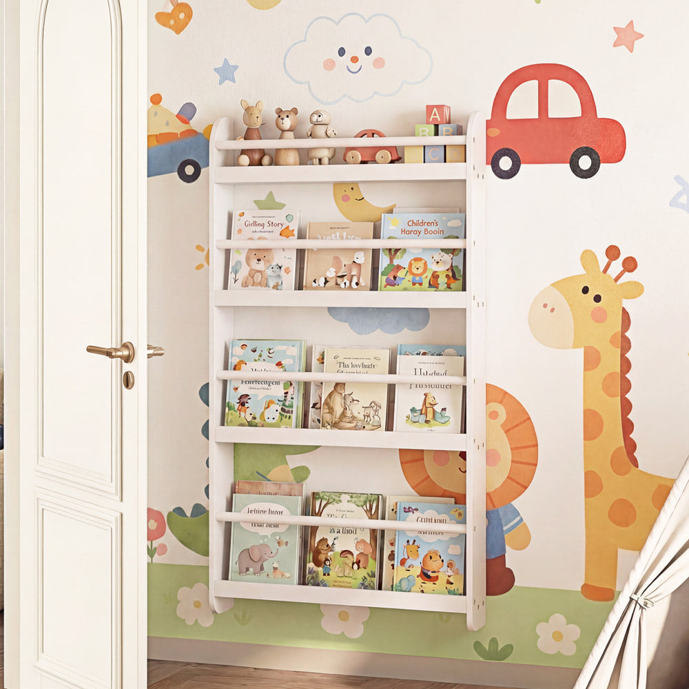 4-Tier Bookshelf Organizer for Toys and Books with Basswood Crossbar-White - Gallery View 1 of 10
