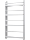 4-tier white bookshelf organizer with basswood crossbar, designed for toys and books, featuring rounded corners and.