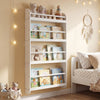 4-tier white bookshelf organizer with basswood crossbar, designed for toys and books, ideal for maximizing vertical.
