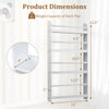 4-tier white bookshelf organizer with dimensions and weight capacity, ideal for toys and books in any room.