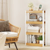 4-tier wooden bookshelf with natural finish, featuring spacious shelves and anti-tipping kits, ideal for home.