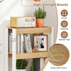4-tier wooden bookshelf with natural finish, featuring screw hole covers and anti-tipping kits for stability.