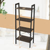 4-tier bookshelf with oak finish and metal frame, featuring adjustable foot pads for stability and versatile use.