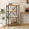 4-tier bookshelf with walnut shelves and metal frame, showcasing decorative items, perfect as a plant stand in.