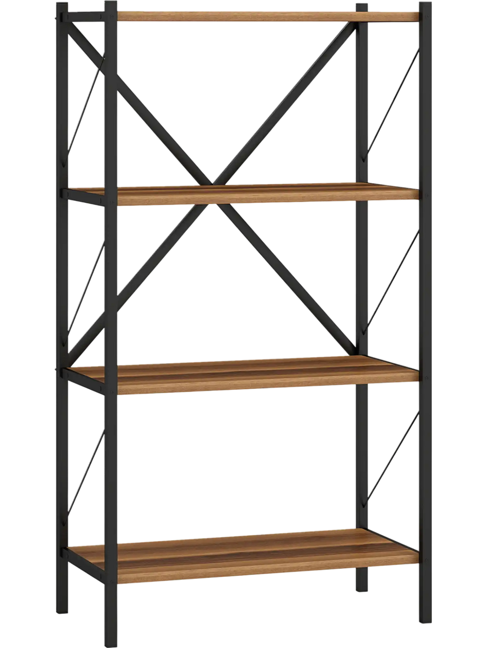 4-tier bookshelf featuring a heavy-duty metal frame and walnut shelves, perfect for stylish organization in any room.