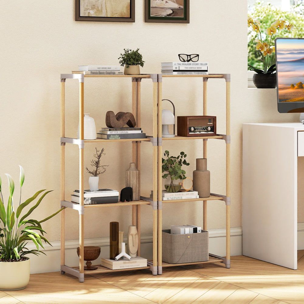4-tier bookshelf with open shelves in solid pine wood, perfect for home office or bathroom storage and decor.