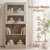 4-tier natural bookshelf with storage cabinets and open compartments, ideal for displaying books and decorations in any.