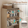 4-tier bookshelf with flip-up doors and transparent panels for easy access and storage in natural wood finish.
