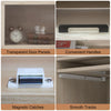 Close-up of the 4-tier bookshelf's transparent door panels, convenient handles, and magnetic catches for easy access.