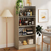 4-tier bookshelf in natural wood with open compartments and storage cabinets, ideal for living room or study.