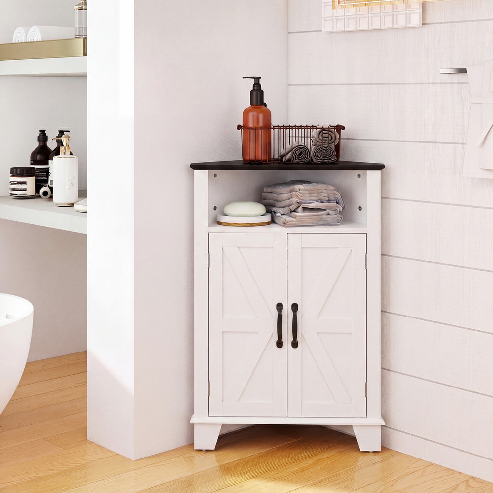 4-Tier Corner Storage Cabinet with Open Shelf-White - Gallery View 1 of 10