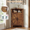 4-tier rustic brown corner storage cabinet with open shelf, dual doors, and anti-tip kits for improved stability.