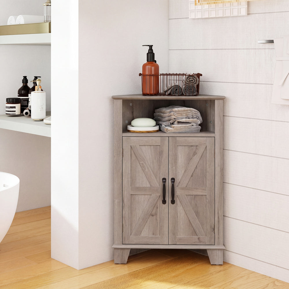 4-Tier Corner Storage Cabinet with Open Shelf-Gray - Gallery View 1 of 10