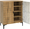 4-tier farmhouse shoe storage cabinet in oak with removable shelves and metal legs, ideal for entryway or hallway use.