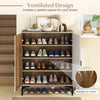 4-tier farmhouse shoe storage cabinet in oak with removable shelves and ventilated design, perfect for entryways and.