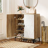 4 Tier Farmhouse Shoe Storage Cabinet with Removable Shelves and Metal Legs-Oak - Gallery View 1 of 10