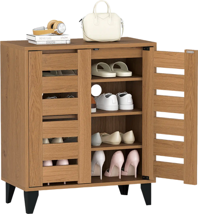 Costway 4-Tier Farmhouse Shoe Organizer Cabinet Louvered Door 57548210 New
