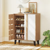 4-Tier Farmhouse Shoe Organizer with Louvered Door-Natural and White - Gallery View 1 of 10