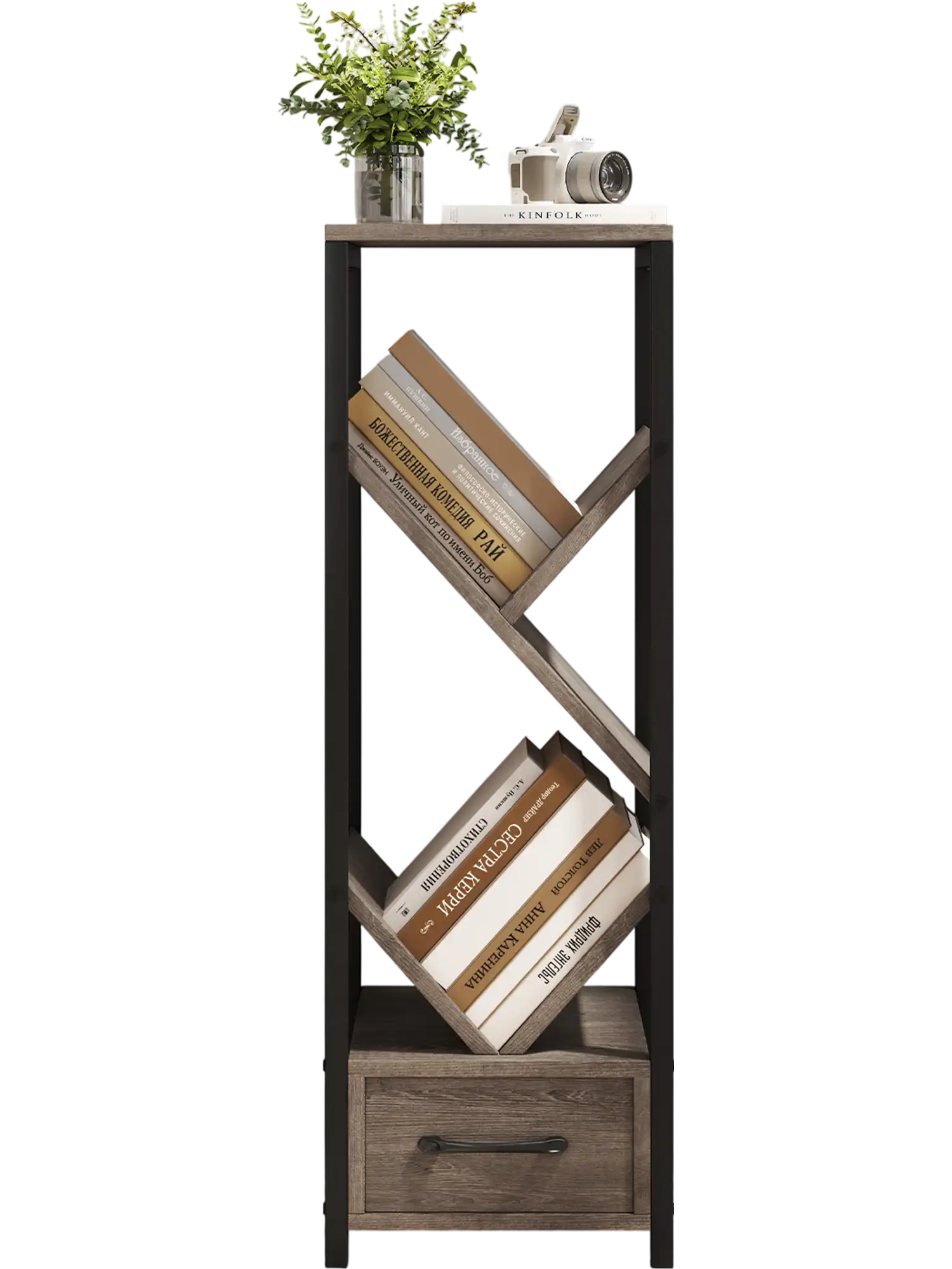Costway 4 Tier Tree Bookshelf w/ Drawer Metal Frame Gray 679543281 New