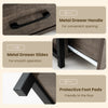 Close-up of the metal drawer handle and slides on the 4 Tier Floor Tree Bookshelf with Drawer, designed for smooth.