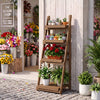 4-Tier Foldable Plant Stand with Slatted Shelves for Garden-Brown - Gallery View 1 of 11