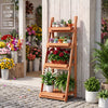 4-tier foldable plant stand in orange wood, ideal for displaying plants while saving space in gardens or patios.