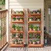 4-tier foldable plant stand made of fir wood, featuring slatted shelves for displaying plants in gardens or patios.