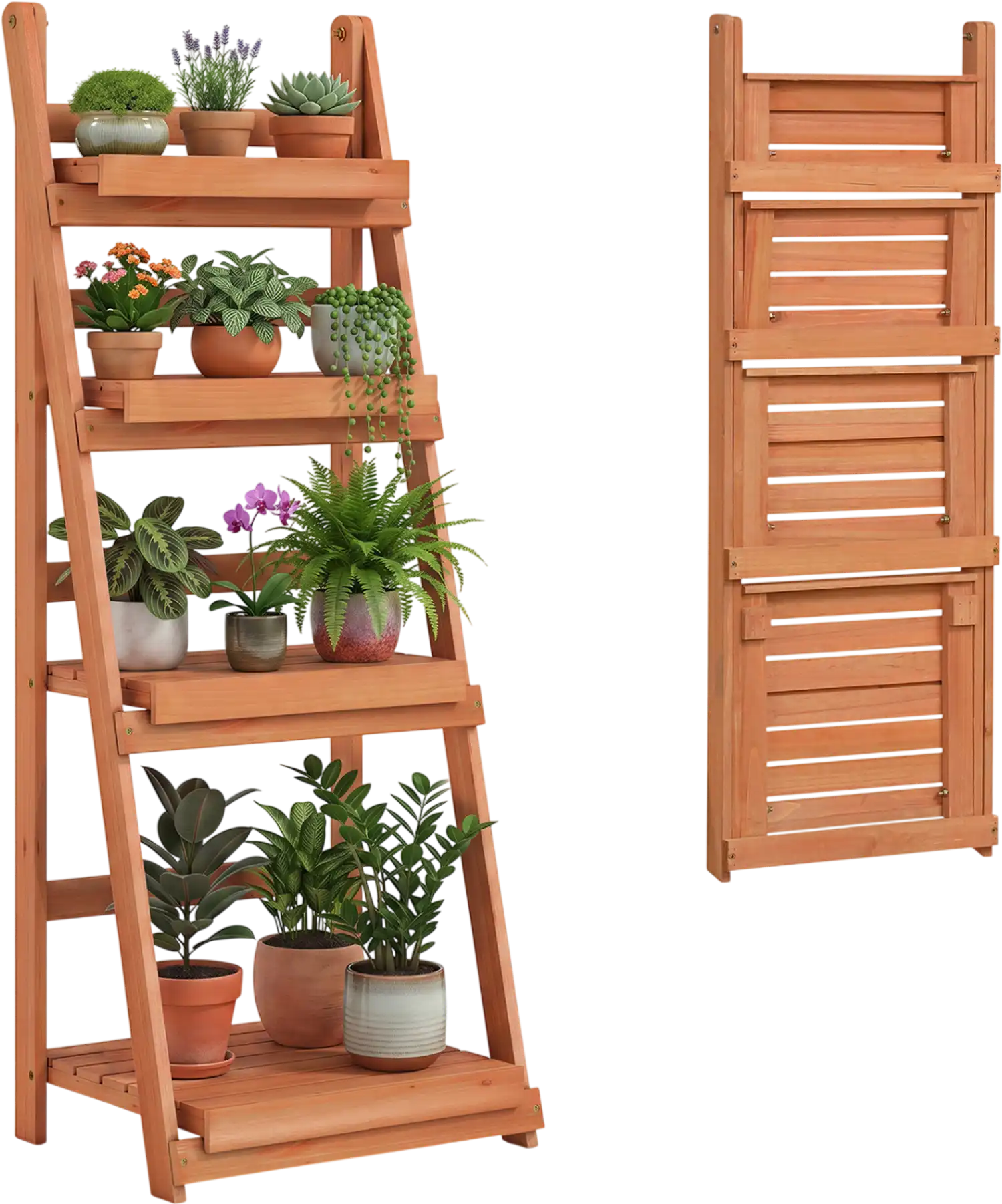 Costway 4-Tier Foldable Wood Plant Stand Slatted Shelves 73164482 New