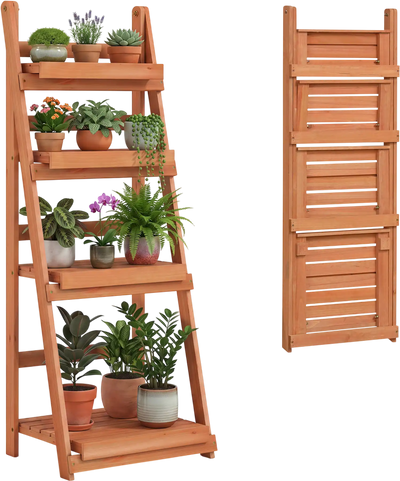 Costway 4-Tier Foldable Wood Plant Stand Slatted Shelves 73164482 New