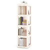 4-tier foldable rotating bookshelf in white with translucent panels, perfect for maximizing corner storage and easy.