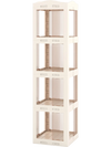 4-tier foldable rotating bookshelf in white with translucent panels, designed for space-saving and easy access to books.