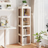 4-tier foldable rotating bookshelf in white, featuring a collapsible design and smooth swivel base for easy access.