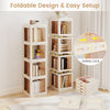 Close-up of the 4-tier foldable rotating bookshelf's translucent panels and safety lock, showcasing its durable.
