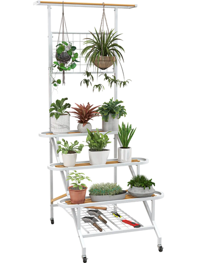 Costway 4-Tier Hanging Plant Stand with Hanging Bar 64751982 New