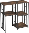 Rustic brown kitchen baker's rack with 4 tiers, designed for appliances and storage in dining rooms or offices.