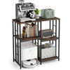 Kitchen baker's rack in rustic brown with 4 tiers, ideal for coffee makers, toasters, and robot vacuum docking.