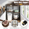 Kitchen baker's rack with 4 tiers, rustic brown finish, and heavy-duty metal frame, ideal for kitchen appliances and decor.
