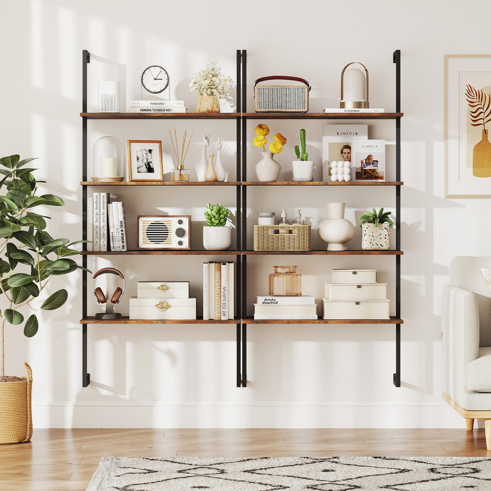 4-tier industrial ladder bookshelf with a sturdy metal frame and wooden shelves, perfect for organizing any living.